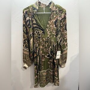 Free People Bohemian Green Floral Dress